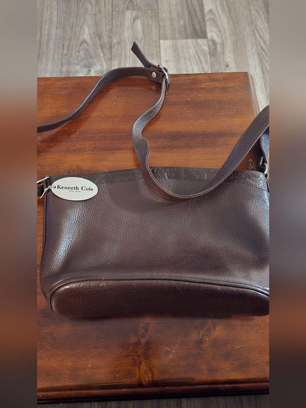 Kenneth Cole New York Brown Textured Leather Crossbody Bag